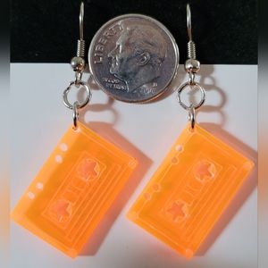 Neon Orange Cassette Tape Earrings